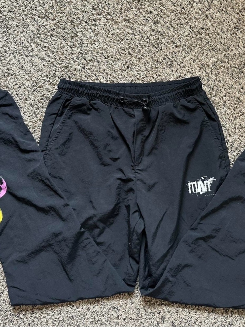 Boohoo Mens Black Joggers with White Logo and Multicolor Accents